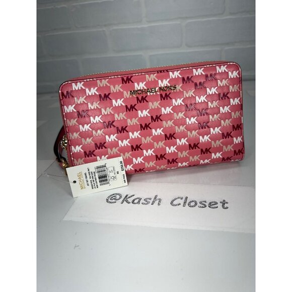 Michael Kors wristlet phone case wallet large MK Signature tea rose multi - Picture 3 of 7